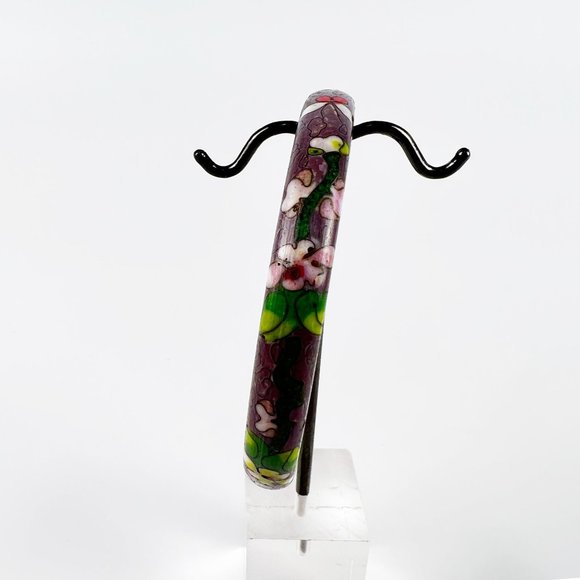 Vintage Chinese Purple Cloisonne Enamel Floral Round Bangle Bracelet - Picture 2 of 7